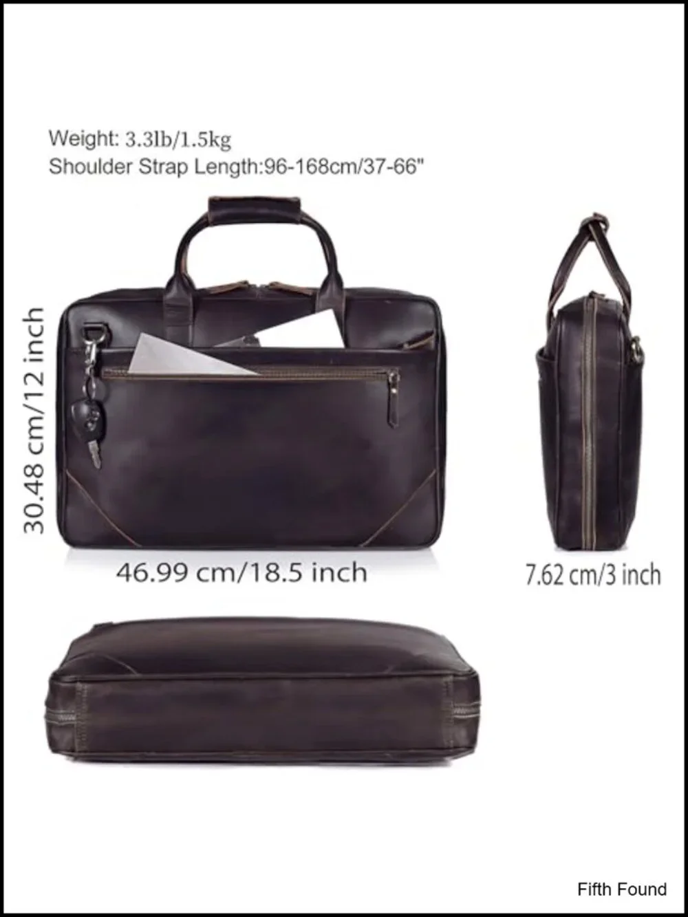 Full grain leather slim briefcase for men laptop messenger shoulder bag